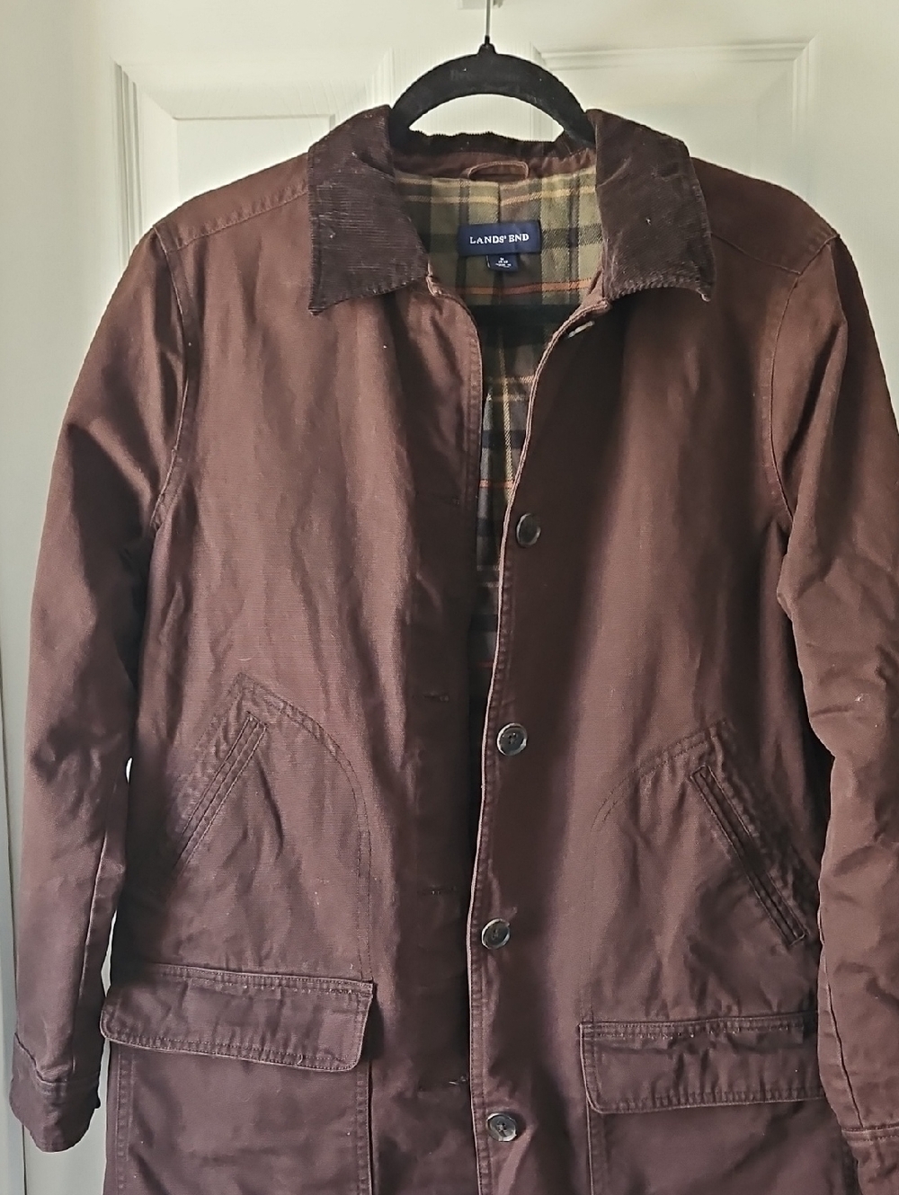 Lands' End Men's Brown Barn Jacket with Corduroy Collar